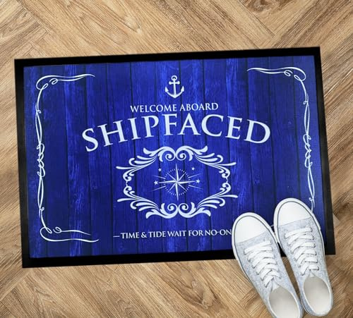 Artylicious Personalised Boat Mat - Narrowboat, sailboat, yacht, canal barge | Personalised floor mat nautical compass (3 SIZES) mat, boating accessories gift