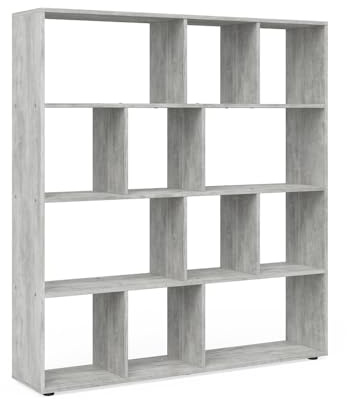 Vicco Raumteiler Pilar, Grau, 131.6 x 143 cm, zur flexiblen Raumaufteilung und Aufbewahrung von Büchern