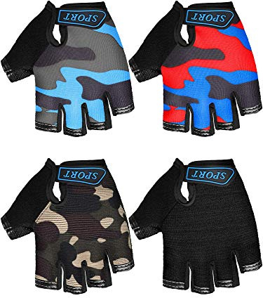SATINIOR 4 Pairs Kids Half Finger Cycling Sport Gloves(6-10 Years, Colorful)