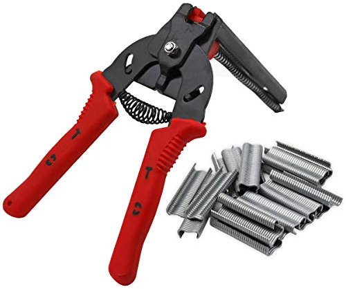 MUYIRTED Pince A Grillage Avec 600 Agrafe, Agrafeuse Automatique De Clôture De Pince, Pinces À Anneaux, Pour Afixation Gabion, Cages, Rouge