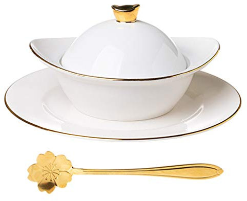 Cabilock 1 Juego Taza De Nido De Pájaro Tazón De Sopa De Cerámica con Tapa Taza De Guiso De Cerámica Sopera De Cerámica Cuenco De Guiso De Cerámica Acero Inoxidable Sabroso Placa