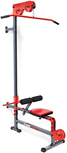 K-Sport: Oberer & unterer Kabelzug mit Latzug-Stange I Seilzug mit Sitz & Beinpolster (Wandmontage) I Kabelzugstation zum Trainieren Aller Muskeln, inkl. E-Book