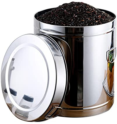 Food Crocks Stainless Steel Rice Bucket Restaurant Large-capacity Stainless Steel Flour Bucket Sealed Grain Storage Tank Grain Storage Container (Color : Silver, Size : 5kg)