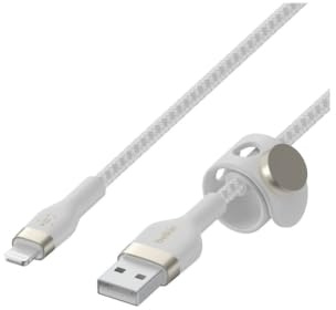Belkin BoostCharge Pro Flex geflochtenes USB-A/Lightning-Kabel, 2 m, MFi-zertifiziertes Ladekabel für iPhone 14/14 Plus, 13, 12, Pro, Max, mini, SE, iPad und andere Geräte – Weiß
