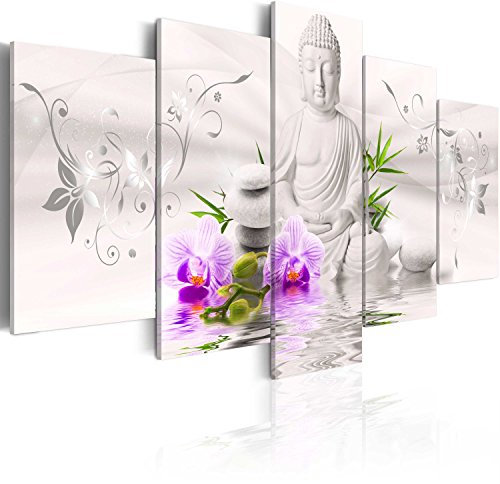B&D XXL - Tableau Acoustique Nature 100x50 cm 5 Parties - Décoration Murale Anti-Bruit Isolation Phonique Bureau Chambre Panneau Insonorisant Impression sur Toile - Fleur b-A-0020-b-n