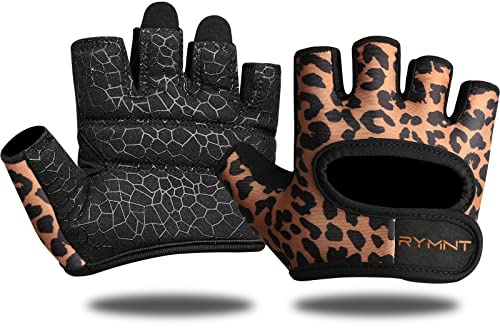 RYMNT Minimal Weight Lifting Gloves,Short Micro Workout Gloves Grip Pads with Full Palm Protection & Extra Grip for Men Women Weightlifting,Gym,Exercise Training.Leopard-Large