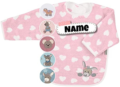 Stickling Sterntaler Baby Lätzchen mit Ärmeln | bestickt mit Namen | Langarm Lätzchen Baby | personalisiert | Latz Baby Geschenk