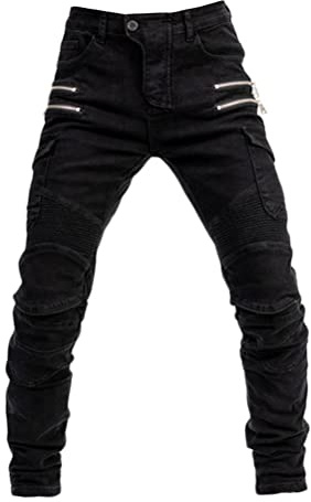 ORANDESIGNE Herren Motorradhose Mit Protektoren Sportliche Motorrad Hose Stretch mit Oberschenkeltaschen Motorradjeans Schutzhose mit 2 Paar Protektoren an Hüfte und Knie B Schwarz 3XL