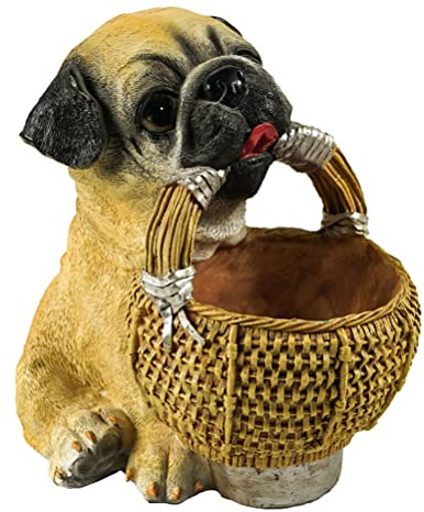BSTCAR Golden Retriever/Mops mit Korb Ornament, Kleiner Hund aus Harz, Hund Figur Dekoration den Haus Garten