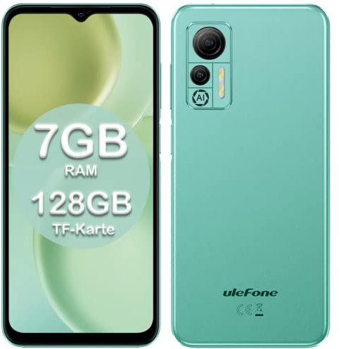 Ulefone Handy ohne Vertrag Günstig, Note 14 Smartphone 4G Android 12 Quad-core 16GB ROM 128GB Erweiterbar 4500mAh mit 8MP Kamera 6,52 Zoll 3 Slots/Face ID/GPS/WiFi/FM/Große Schrift Dual SIM Grün