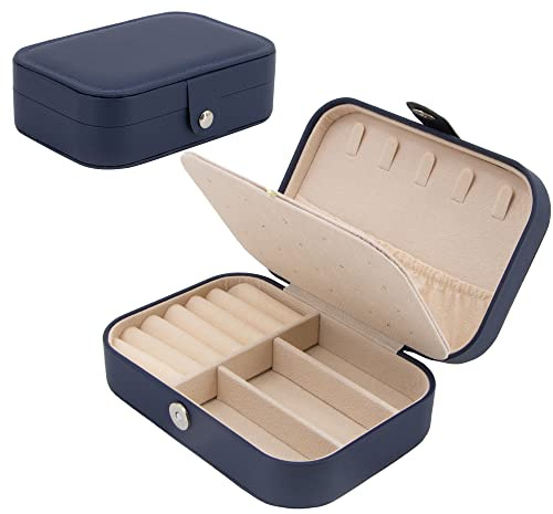 Time to Sparkle Travel Jewelry Box PU Leather (Navy Blue) | Jewelry Organizer for Girls Double Layer Portable Mini Case Display Storage Holder Boxes for Stud Earrings Rings