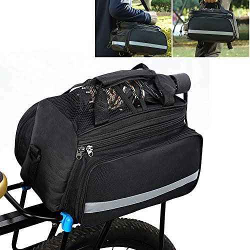 Yuragim Fahrrad Gepäckträgertasche, Fahrradtasche Gepäckträger Satteltaschen 10-25L Aausdehnbare, Multifunktionale Fahrradtaschen für Gepäckträger mit Schultergurt Reflektoren und Regenschutz -Schwarz