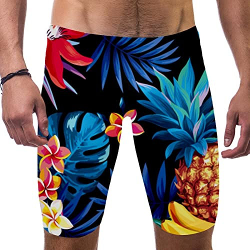 VBFOFBV Badehose Herren, Herren Jammer zum Schwimmen,Hawaiischer tropischer Ananas Bananen Blumen Sommer modern