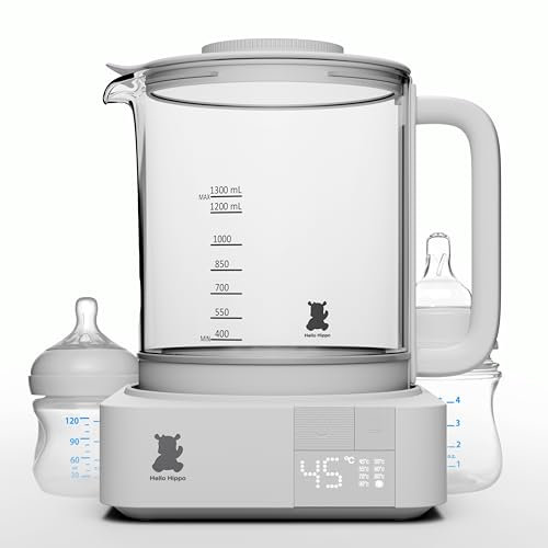 HELLO HIPPO® Digital Variable Temperature Kettle 1.3L – Glass Electric Kettle 45–100°C – BPA-Free, Keep Warm 24H, Baby Bottle Warmer, Tea, Coffee, Steriliser, Low Energy, Touch Control, Thermostat