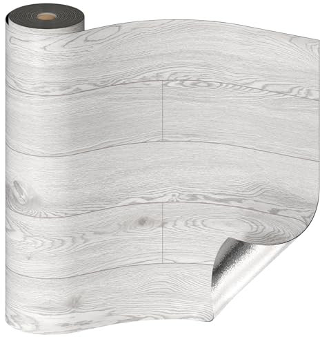 Oxdigi Revêtement de sol en PVC autocollant 3 m² - Aspect bois - Carreaux de sol épais - Pour porte d'entrée, salon, cuisine, bricolage - Découpable - 60 x 500 cm - Gris