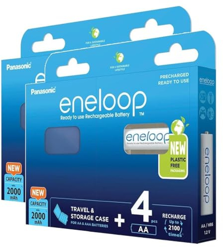 Eneloop Pack of 2 x 4 Rechargeable Batteries Ni-MH Cute AA 2000 mAh + Storage Box