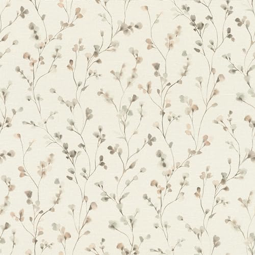 Rasch Carta da parati 486131 – Carta da parati in tessuto non tessuto chiaro con piccoli fiori in beige e tortora effetto acquerello della collezione Country Charme