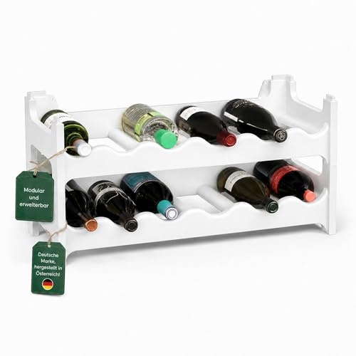 ARTECSIS® Weinregal stapelbar & modular erweiterbar Kunststoff für 12 Weinflaschen (weiß) - Stabiles Flaschenregal & Getränkeregal Gastronomie-Qualität - Flaschen Weinständer & Weinflaschenhalter