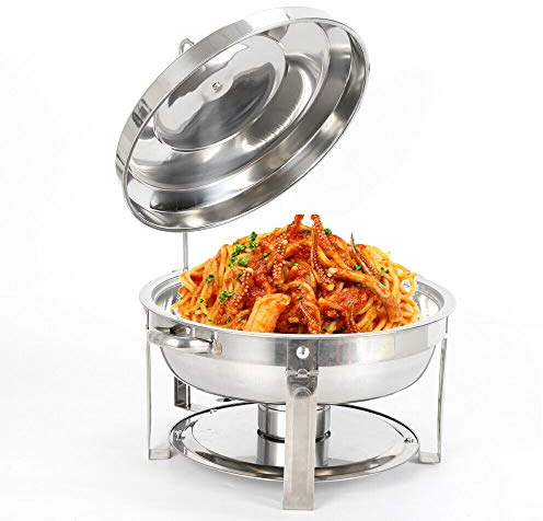 Food Warmer Chafing Dish 7.5L - Round Stainless Steel Buffet With Lid, Stand & Fuel Holder For Restaurant, Weddings, Party - Convenient