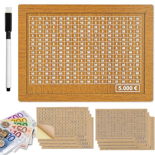 STFYUG Spardose Holz,Geldbox,Sparbox mit Zahlen Ankreuzen,Spardose mit Zähler,EIN Wieder Nutzbares Geldkassetten,Spardose,Fördere Spargewohnheit bei Erwachsene und Kindern.