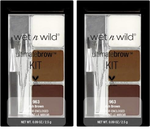 Wet n Wild-Ultimate Brow Kit-Set Cejas Perfectas para Dar Forma,Suavizar,Definir y Mantener las Cejas Marrones-Contiene 1 Cera de Cejas,2 Polvos de Fijación,1 Pincel y 1 Pinzas-Ash Brown