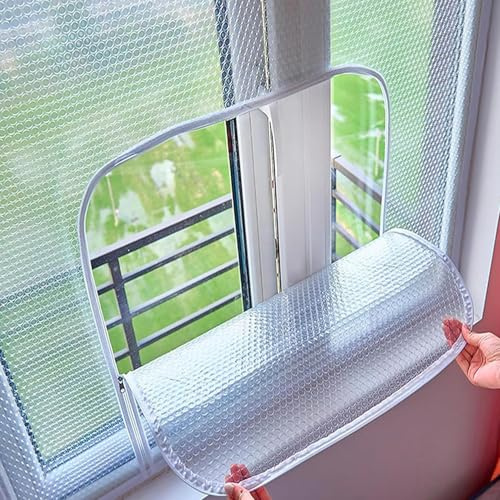 tow000ack Thermovorhang Wärmeschutzvorhang Winter Kalteschutz Isolier Schutz Folie,Warme,Winddichte EVA-Fensterabdeckung,Fenster-Isolierset mit Reißverschluss,Breite x Höhe (80cm x 100cm)