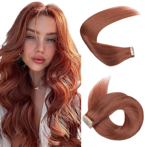 HotLulana Tape Extensions Echthaar Dunkelrotbraun Extensions Echthaar 14zoll/35cm 40g Invisible Remy 100% Natürliche Tape in Extensions Echthaar 20pcs Skin Weft Tape Ins Extensions #33A.