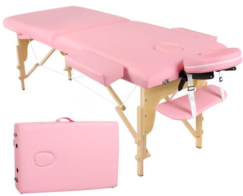 Perfur Casa Massageliege Klappbar Kosmetikliege Massagetisch: 2-Zonen Holz Massagebett Mobile Massagebank Für Tattoo & Physiotherapie (Rosa)