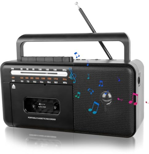 MONODEAL Tragbarer Kassettenrekorder, Vintage-Kassettenrekorder mit AM/FM/SW-Radio, eingebautem Lautsprecher, 3.5mm Kopfhörerbuchse, Unterstützung TF-Karte/USB-Eingang