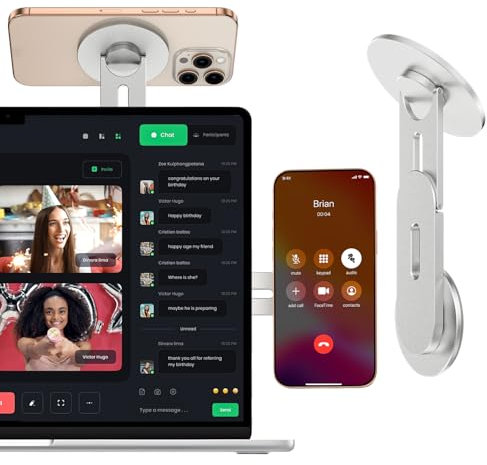 CloudValley Supporto Telefono per Laptop, Magnetico Holder per Fotocamera di Continuità Regolabile in 3D per iPhone e Tutti i Telefoni, per Tesla, PC, Monitor da Palestra, Argento