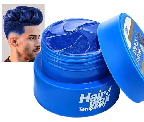 Blå hårnyans tillfällig hårfärg 2,8 ozs, blått hårvax styling håroner vax för män kvinnor, omedelbar hårgrädde Mud naturlig frisyr pomade, hårfärgningsmedel hårvakt för fest & cosplay