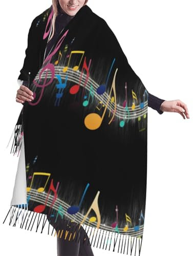 Poadnly Musiknoten, Großer weicher Kaschmir-Schal, Wickelschal, Fransenschal, leichte Stola, 196 x 68 cm
