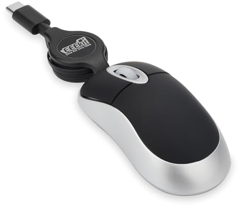 EEEKit Mini souris filaire USB C, souris filaire rétractable à 3 boutons pour ordinateur portable, PC, MacBook, iPad, smartphones, noir