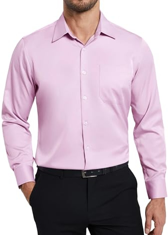 Enlision Camicia Uomo Maniche Lunghe Elasticizzata Non Stiro Antipiega Taglio Regolare con Bottoni e Tasca per Ufficio Cerimonia e Casual