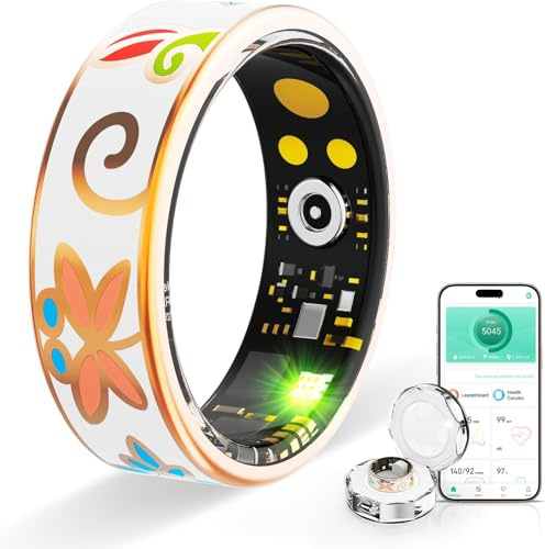 UouNeaCo Vintage smart ring för kvinnor och män, fitnessmätare med pulsmätare, sömnspårare, 8 sportlägen, stegräknare, IP68 vattentät, 5-7 dagars batteri, magnetiskt laddningsfodral i kristall