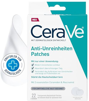 CeraVe - Patch Bouton Anti-Imperfections - Invisibles - Résultats En 3H - Réduit L'Excès De Sébum - Technologie Hydrocolloïde - Bord Fin, Meilleure Tenue - 2 Tailles (10 & 12mm) - Pimple Patch x22