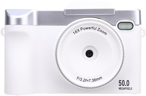 Fockety 50-MP-Digitalkamera, FHD 1080P-Fotokamera, 16-facher Zoom, 2,4-Zoll-Klappbildschirmkamera, Reisekamera, Selfie-Kamera für, Jugendliche, Erwachsene, Reisen (White)