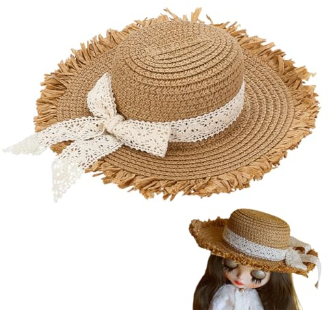 FINGERINSPIRE Mini sombreros de paja para manualidades, 87,5 mm de diámetro, pequeños sombreros de paja en color burlywood con lazo blanco, pequeño vaquero, decoración de bricolaje, accesorios de