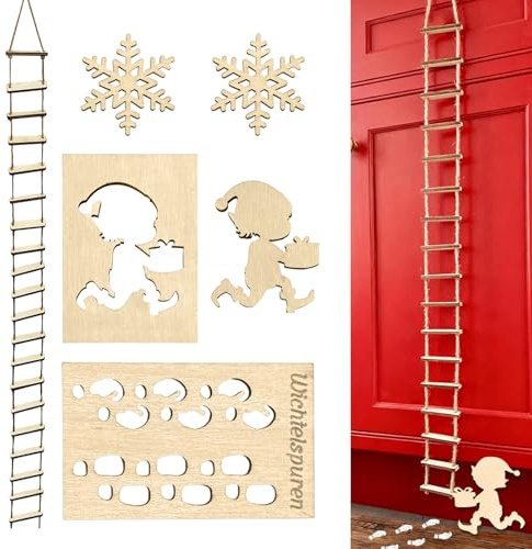 6 Stück Wichtelschablone Fußabdrücke, Wichtel Zubehör Weihnachten, Wichtel Schablone Fenster, Wichtel Strickleiter, Holz Wichtel Fußspuren Schablonen, Für Glass Door Floor, Weihnachtsdekoration