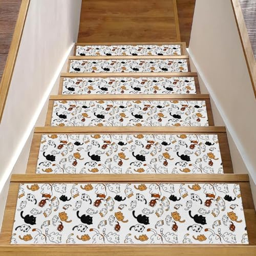 RODAILYCAY Cat - 15 tappetini antiscivolo per scale, 76 x 20 cm, per gradini in legno per interni, bordatura, tappeto per bambini, anziani e cani
