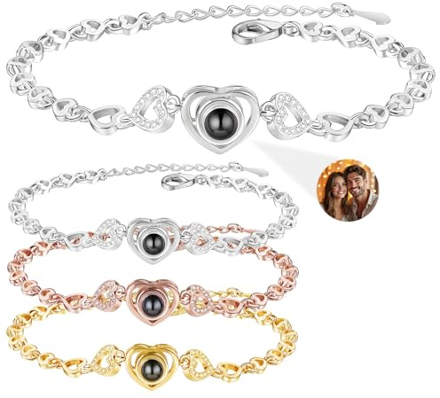 PUZYCOFA S925 Sterling Silber Personalisiertes Armband Mit Foto, Fotoarmband Projektion, Armband Mit Bild Personalisierte Geschenke für Damen Freundin Mama Paare Weinachtsgeschenke