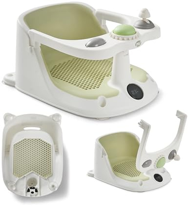 MS BabyWorld Siège de douche antidérapant pour enfants avec température de 6 à 24 mois, chaise de baignoire ou douche avec barre pour un placement facile du bébé Vert