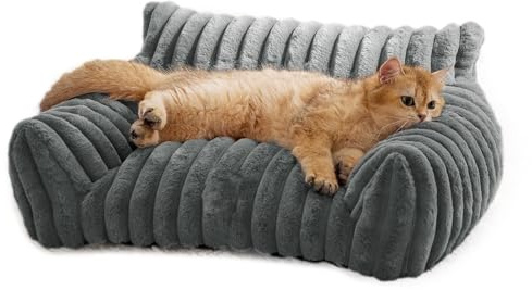 Aumotop Sofá Cama para Gatos, Lindo sofá Mullido para Mascotas en Interiores con Fondo Antideslizante y Funda Lavable, Soporte Superior Gatos y Perros Pequeños, Medianos Grandes, Dacron, Blanco (S)