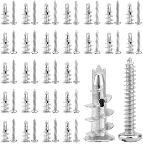 BQMEZRNUS 60PCS Heavy Duty Plasterboard Fixings, Self Drilling | Metal wall plugs & screws set, for concrete brick plasterboard installation, wall anchors with screws for drywall mounting