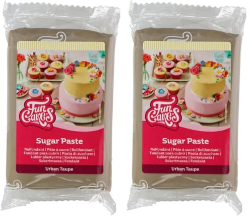 FunCakes Rollfondant Urban Taupe, einfach zu verwenden, glatt, flexibel, weich und geschmeidig, perfekt zum Verzieren von Torten, Halal, Kosher und Glutenfrei, 250 g Packung 1 (Packung mit 2)