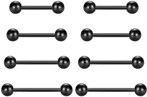 CIZME Brustwarzenpiercing 14G 1.6mm Chirurgenstahl Zungenpiercing Piercing | 8er Set Straight Barbell 12mm 14mm 16mm 18mm Kugel Nippelpiercing Industrial Schmuck Silber Schwarz Gold Stecker Damen