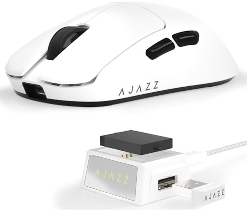 FREEWOLF X AJAZZ AJ159 V2 Wireless Gaming Mouse, Hot-Swappable Battery, Tri-Mode (2.4G/Bluetooth/Wired), PAW3395 Sensor, 54g Lightweight, Up to 32000 DPI, 1000Hz Polling Rate (White-A)