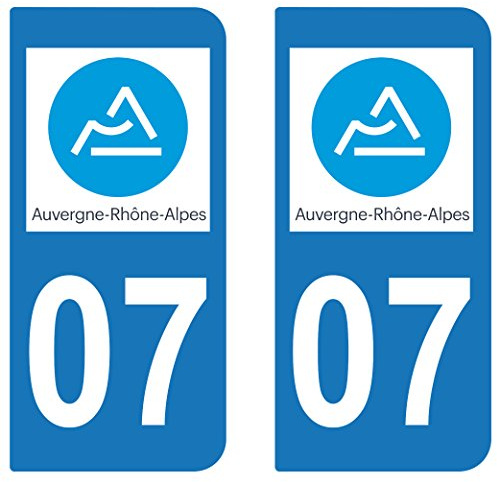 SupStick 2 Stickers Autocollant Plaque IMMATRICULATION DEPT 07 Auvergne-Rhône-Alpes