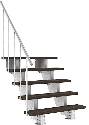 Außentreppe DOLLE Gardenstep mit 5 Stufen (Geschosshöhe: 92,5-112,5 cm) │ 120 cm Stufenbreite │ Stufenauflage Trimax® Dunkelbraun │ Mit Steiggeländer