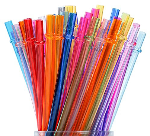 Strohhalme, 50 StüCk Strohhalme Wiederverwendbar mit ReinigungsbüRste, Bubble Tea Strohhalme Plastik zum Partys/Travel/Outdoor Camping